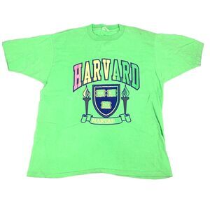RARE Vintage 1990s Harvard University Short Sleeve T-Shirt XL Adult Neon Green